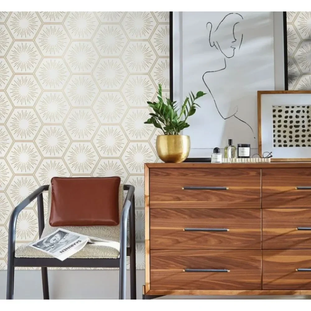 Tempaper Hello Sunshine Metallic Gold White Geometric Peel & Stick Wallpaper